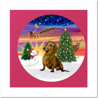 Santa's Sunset Take Off with a Brown Dachshund Posters and Art